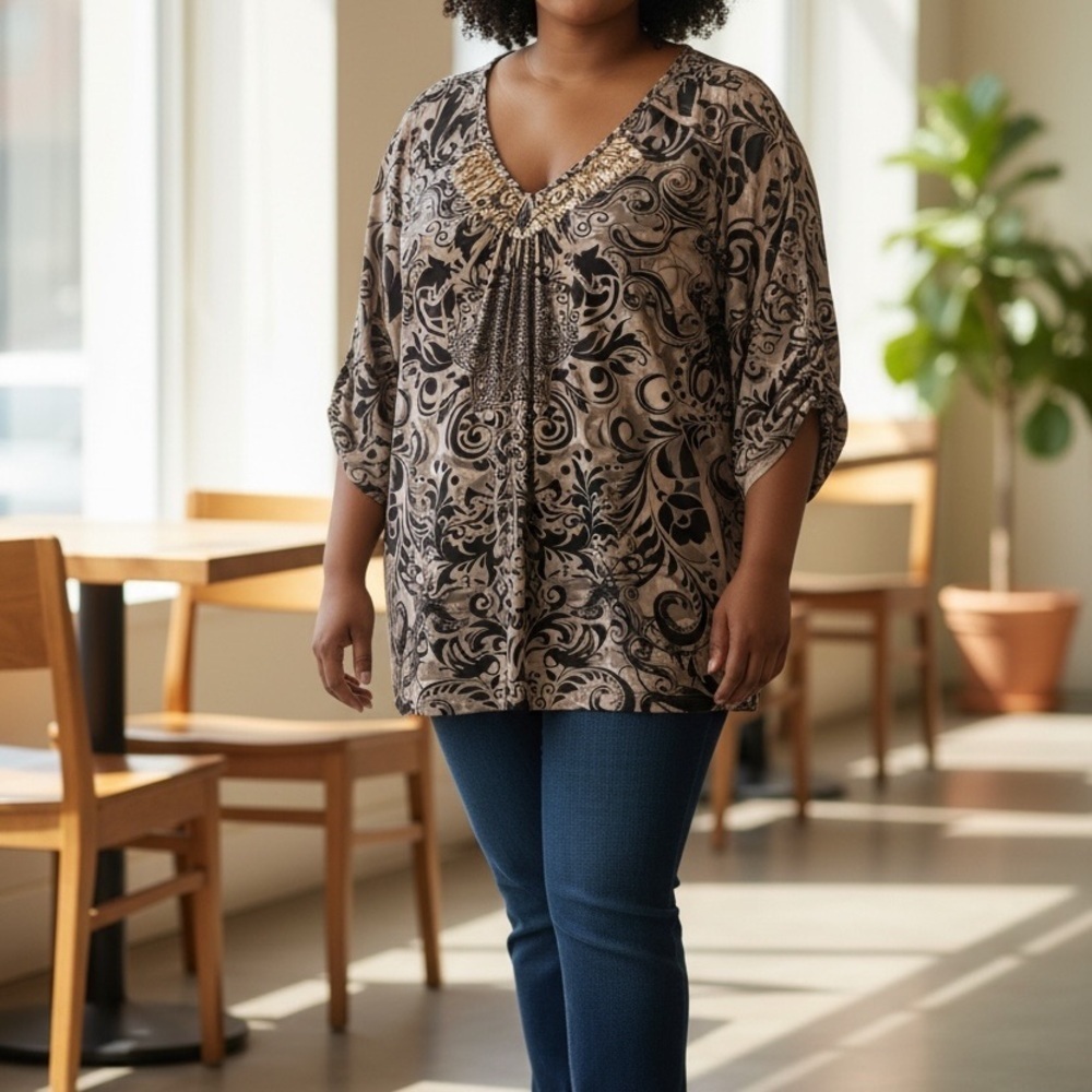 Lavish Black and Cream Patterned Tunic